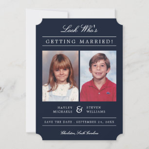 Kid Fotos Old School Classic Styling Dunkelblau Save The Date
