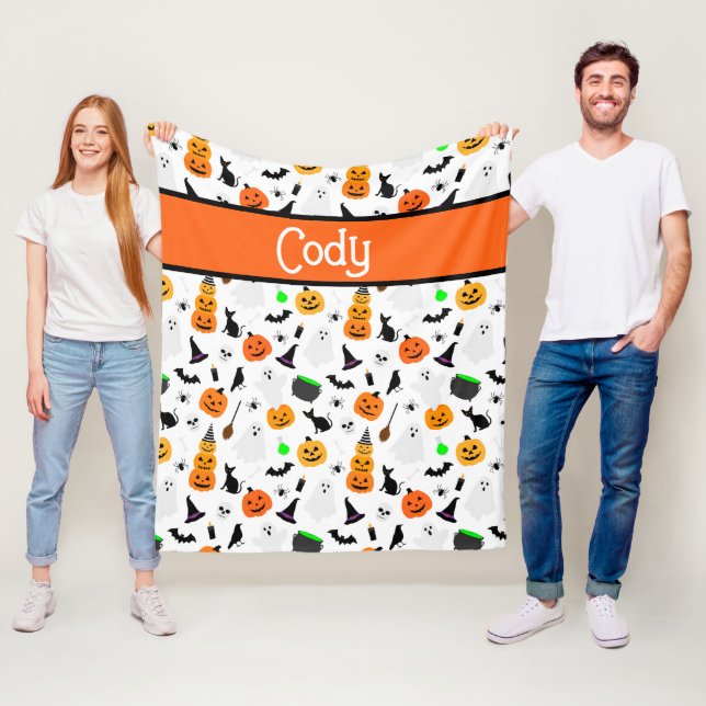 Kid Halloween Ghost Pumpkin Black Cat Personalize Fleecedecke (Beispiel)