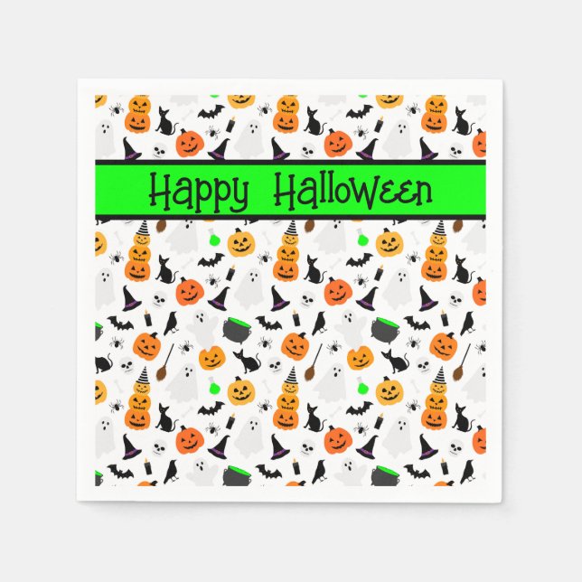 Kid Halloween Ghost Pumpkin Black Cat Personalize Serviette (Vorderseite)