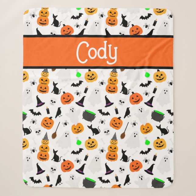 Kid Halloween Ghost Pumpkin Black Cat Personalize Sherpadecke (Vorderseite)