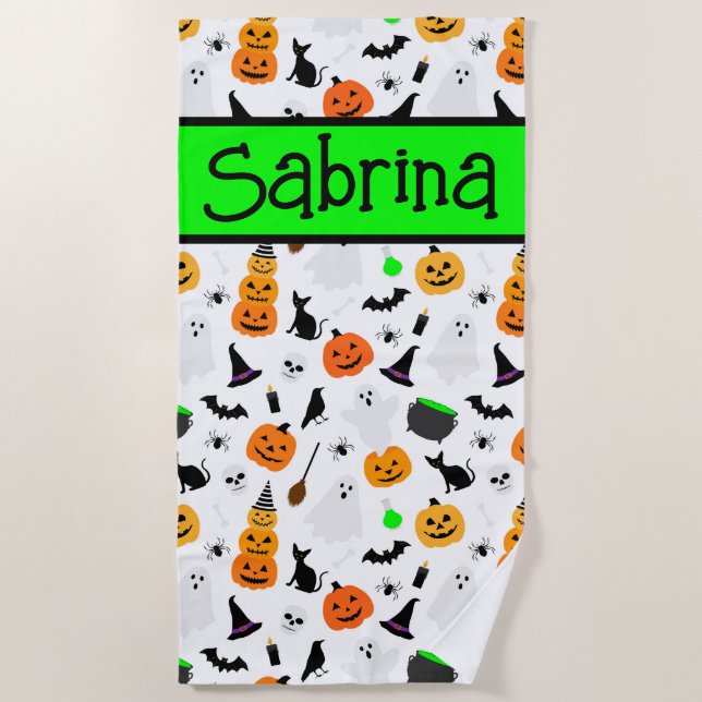 Kid Halloween Ghost Pumpkin Black Cat Personalize Strandtuch (Vorderseite)