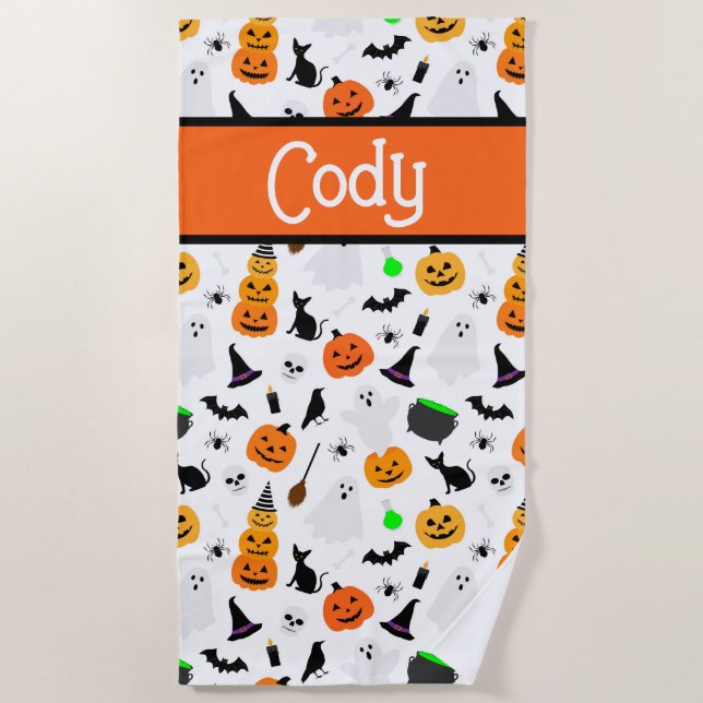 Kid Halloween Ghost Pumpkin Black Cat Personalize Strandtuch (Vorderseite)