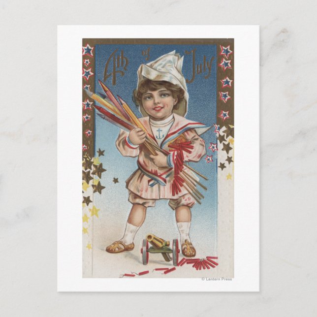Kid Holding Fireworks and Rockets Postkarte (Vorderseite)