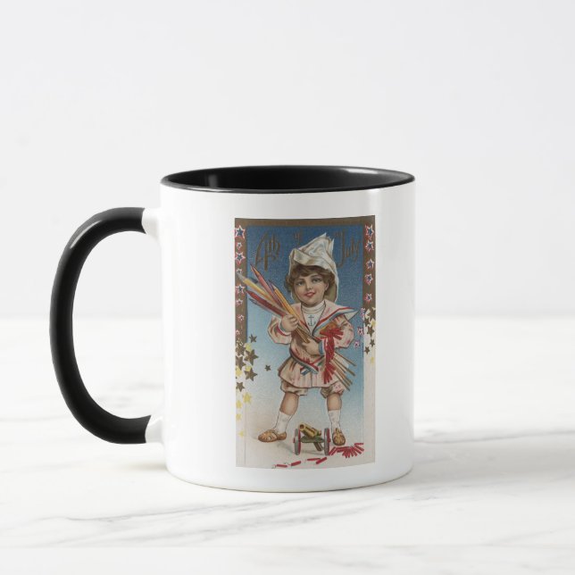 Kid Holding Fireworks and Rockets Tasse (Links)