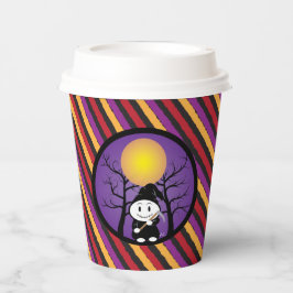 Kid in grimmigem Kostüm Halloween gestreift Papier Pappbecher