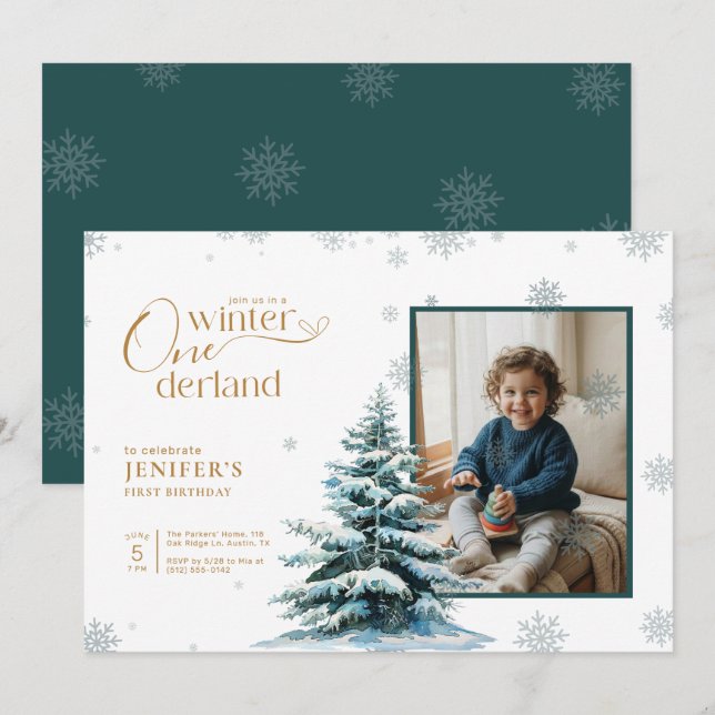 Kid Photo Winter Onederland First Birthday Party Einladung (Vorne/Hinten)