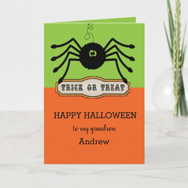Kid Spider Happy Halloween Grandson Karte (Vorderseite)