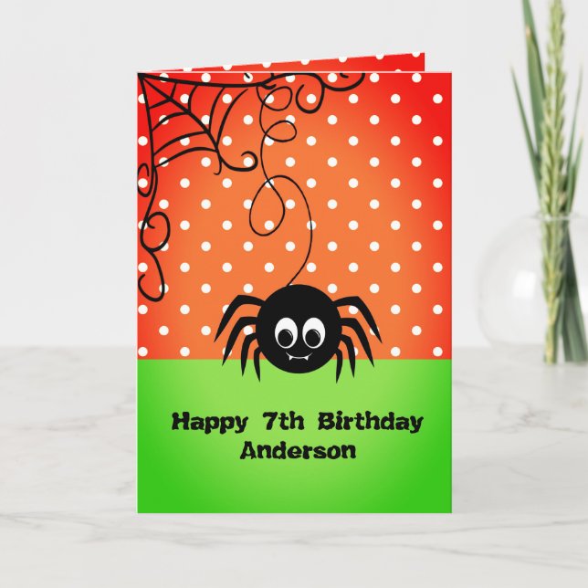 Kid Spooky Spider Geburtstag Halloween Karte (Vorderseite)