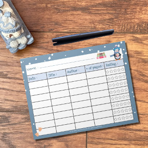Kid Winter Reading Log mit Rating Notepad Notizblock