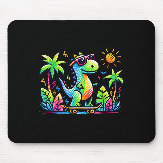 Kidcore-Ästhetik-Dinosaurier-Skateboard-Doodle Al Mousepad (Vorne)