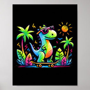 Kidcore-Ästhetik-Dinosaurier-Skateboarding-Doodle- Poster