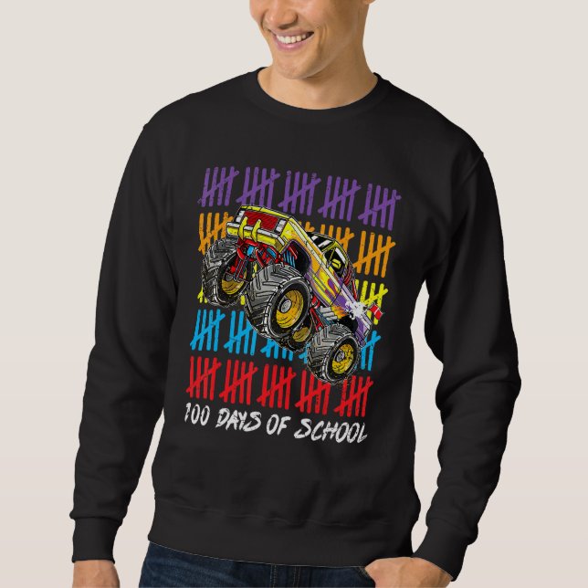 Kids 100 Days OF School Monster Truck Teachers Sch Sweatshirt (Vorderseite)