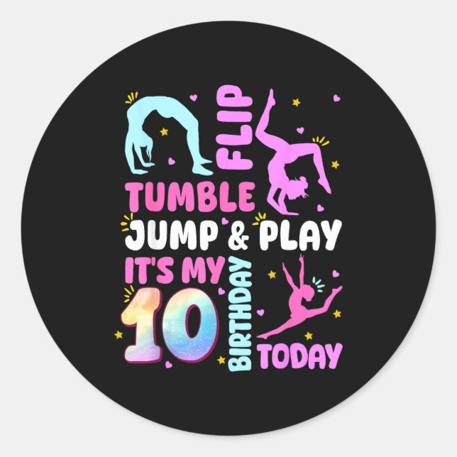 Kids 10 Year Old Bday Gymnast 10th Gymnastics Birt Runder Aufkleber (Vorderseite)