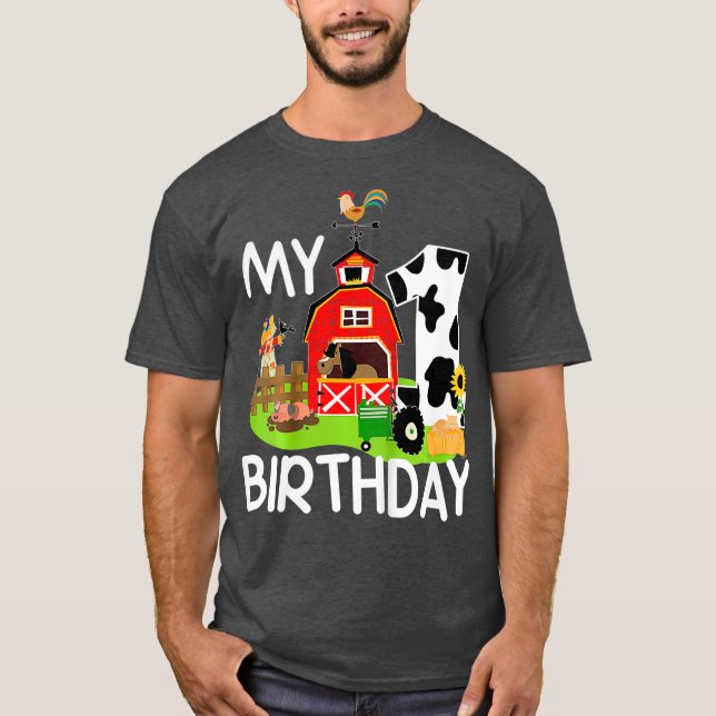 Kids 1st Birthday  Farm Tractor Pig Horse Cow T-Shirt (Vorderseite)