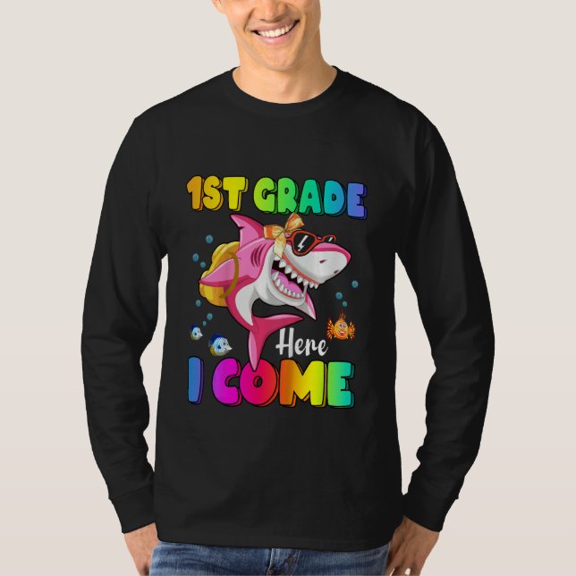 Kids 1st Grade Here I Come Shark Backpack Back To  T-Shirt (Vorderseite)
