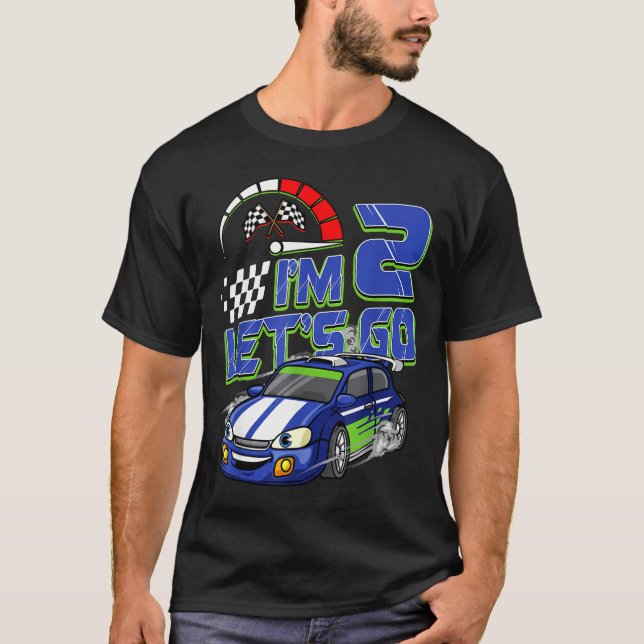 Kids 2nd Birthday Racing Car 2 Year Old Boys Party T-Shirt (Vorderseite)