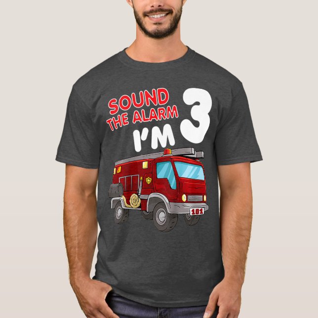 Kids 3 Year Old Firefighter Birthday Party Fire T-Shirt (Vorderseite)