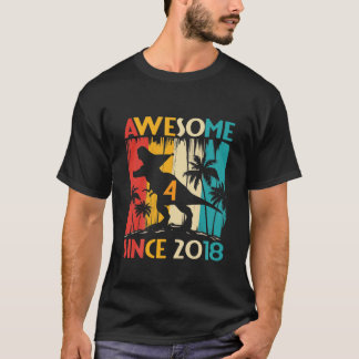 Kids 4 Years Old Dinosaur 4Th Birthday T Rex Aweso T-Shirt