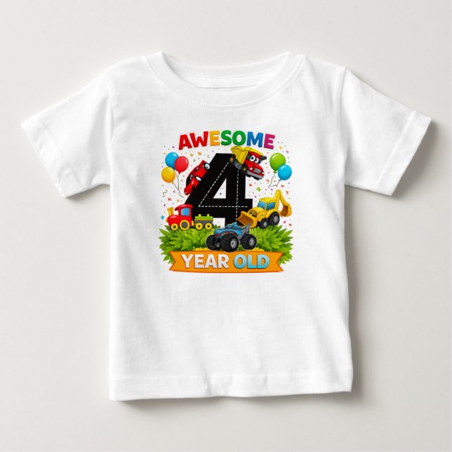 Kids 4th Birthday Shirt | Construction Vehicle tee (Vorderseite)