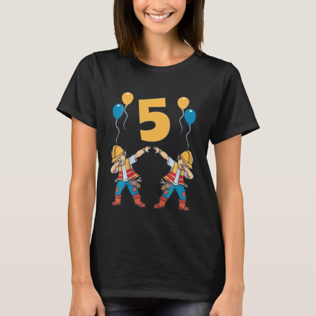Kids 5th Birthday Construction Worker Boys 5 Years T-Shirt (Vorderseite)