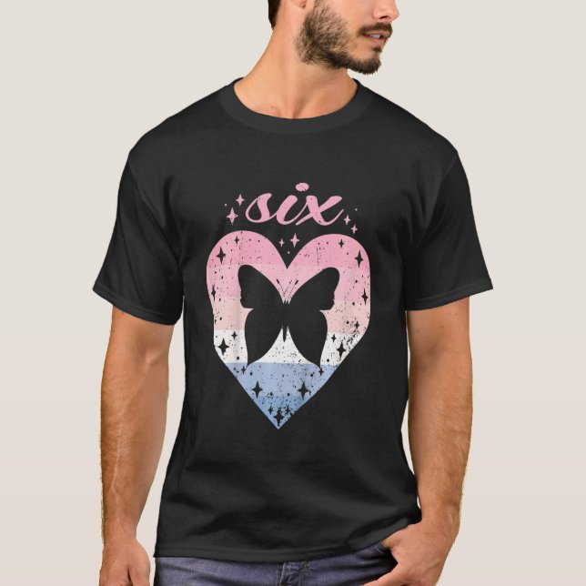 Kids 6 Year Old Cute Butterfly Birthday Girl 6th B T-Shirt (Vorderseite)