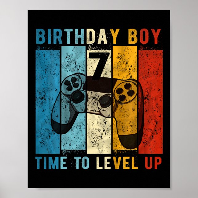 Kids 7 Year Old Birthday Boy 7 Time To Level Up 7t Poster (Vorne)