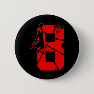 Kids 8 Year Old 8th Basketball Birthday PartyTheme Button