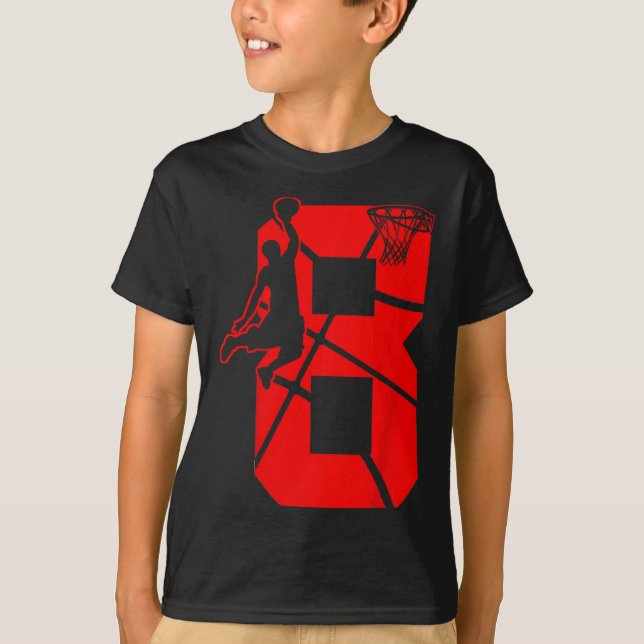 Kids 8 Year Old 8th Basketball Birthday PartyTheme T-Shirt (Vorderseite)
