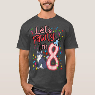 Kids 8th Birthday Girl Cat Let's pawty I'm 8  T-Shirt