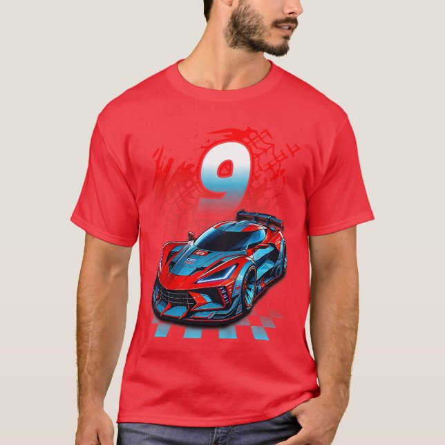 Kids 9 Year Old Race 9th Birthday Party Racing Rac T-Shirt (Vorderseite)