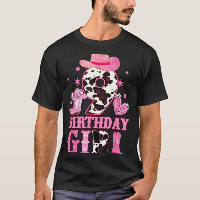 Kids 9th Birthday Girl Rodeo Western Cowgirl Birth T-Shirt (Vorderseite)