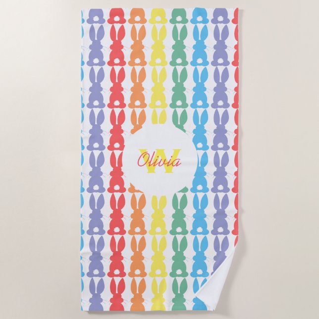 Kids Adventure Personalisiert Rainbow Bunny Patter Strandtuch (Vorderseite)