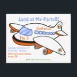 Kids Airplane Land bei meiner Geburtstagsparty Ein Einladungspostkarte<br><div class="desc">Geburtstagsparty Einladung für einen kleinen Jungen,  der Flugzeug Liebe. Besonders toll für ein Flugzeug-thematisches Party! Schwarz,  Orange und Blau.</div>