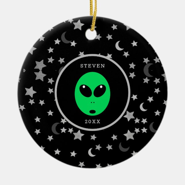 Kids Alien Space Galaxy Personalisiert Weihnachten Keramik Ornament (Vorne)