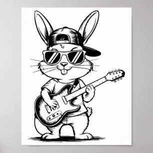 Kids Angesagt-hop Sungl Bunny Holding Guitar Happy Poster