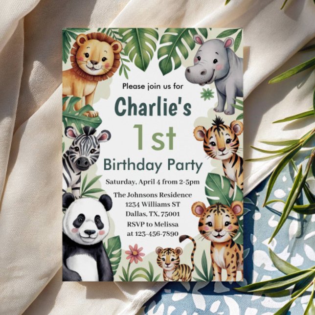 Kids Animal Jungle 1. Geburtstag Party Einladung (Von Creator hochgeladen)