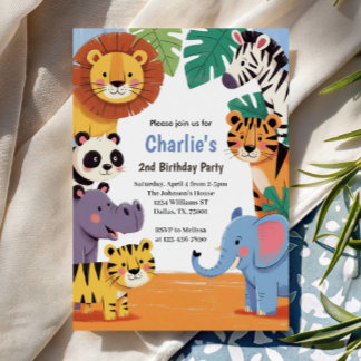 Kids Animal Jungle Birthday Party Einladung