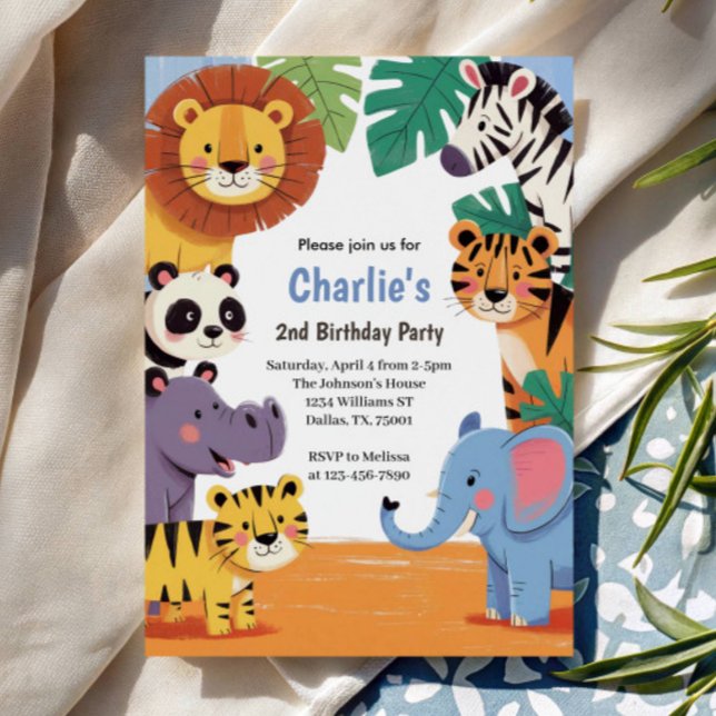 Kids Animal Jungle Birthday Party Einladung (Von Creator hochgeladen)