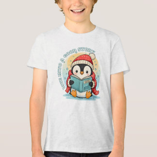 Kids' Ash Grey Reading Penguin Adventure Cotton Te Tri-Blend Shirt