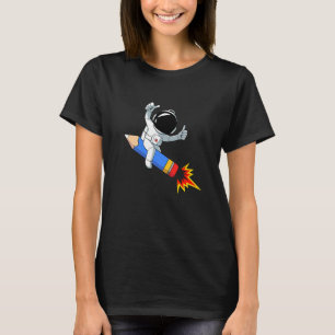 Kids Astronaut auf einer farbigen Bleistiftrakete T-Shirt