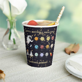 Kids Astronaut Solar System Monogram Glitzern Star Pappbecher