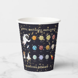 Kids Astronaut Solar System Monogram Glitzern Star Pappbecher