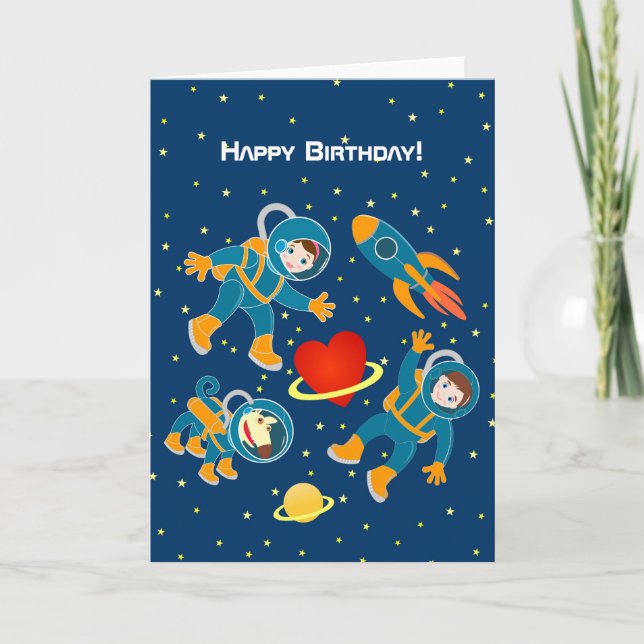 Kids Astronauten Raumfahrt Liebe Karte (Vorderseite)