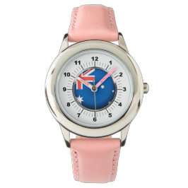 Kid's Australia Flag-Adjustable Steel Pink Hearts Armbanduhr