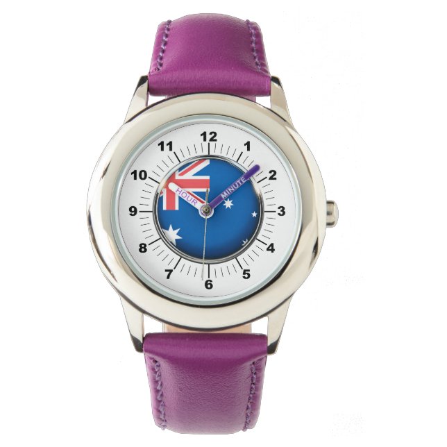 Kid's Australia Flag anpassbare Lila Ribb Armbanduhr (Vorderseite)