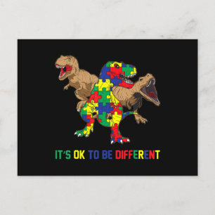 Kids Autism Awareness Ribbon T-Rex Dino Dinosaur B Postkarte