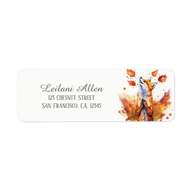 Kids Autumn Watercolor Happy Fox Rücksendeadresse (Vorne)