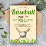 Kids Baseball Geburtstagsparty Einladung<br><div class="desc">Die coole Geburtstagsfeier mit gekreuzten Fledermäusen und einem Baseball mit moderner Typografie vor beigefarbenem Hintergrund lädt zum Verweilen ein. Fügen Sie einfach Ihre Veranstaltungsdetails zu dieser einfach zu bedienenden Vorlage hinzu, um sie zu einer einmaligen Einladung zu machen. Dreh die Karte auf, um eine schöne grüne Grasstruktur auf der Kartenrückseite...</div>