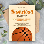 Kids Basketball Geburtstagsparty Einladung<br><div class="desc">Die coole Geburtstagsfeier lädt mit einem Basketball mit moderner Typografie vor beigem Hintergrund zum Verweilen ein. Fügen Sie einfach Ihre Veranstaltungsdetails zu dieser einfach zu bedienenden Vorlage hinzu, um sie zu einer einmaligen Einladung zu machen. Dreh die Karte auf, um ein orangefarbenes und schwarzes Streifen-Muster auf der Kartenrückseite zu erkennen....</div>