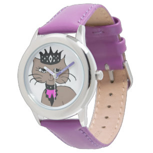 Kid's Bezel Stainless Steel Watch/Crowned Cat Armbanduhr